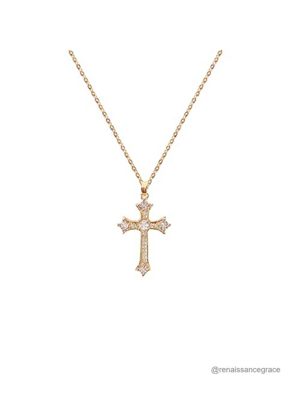 Gold Plated Cross Pendant Necklace Cubic Zirconia Adjustable Chain Women Jewelry